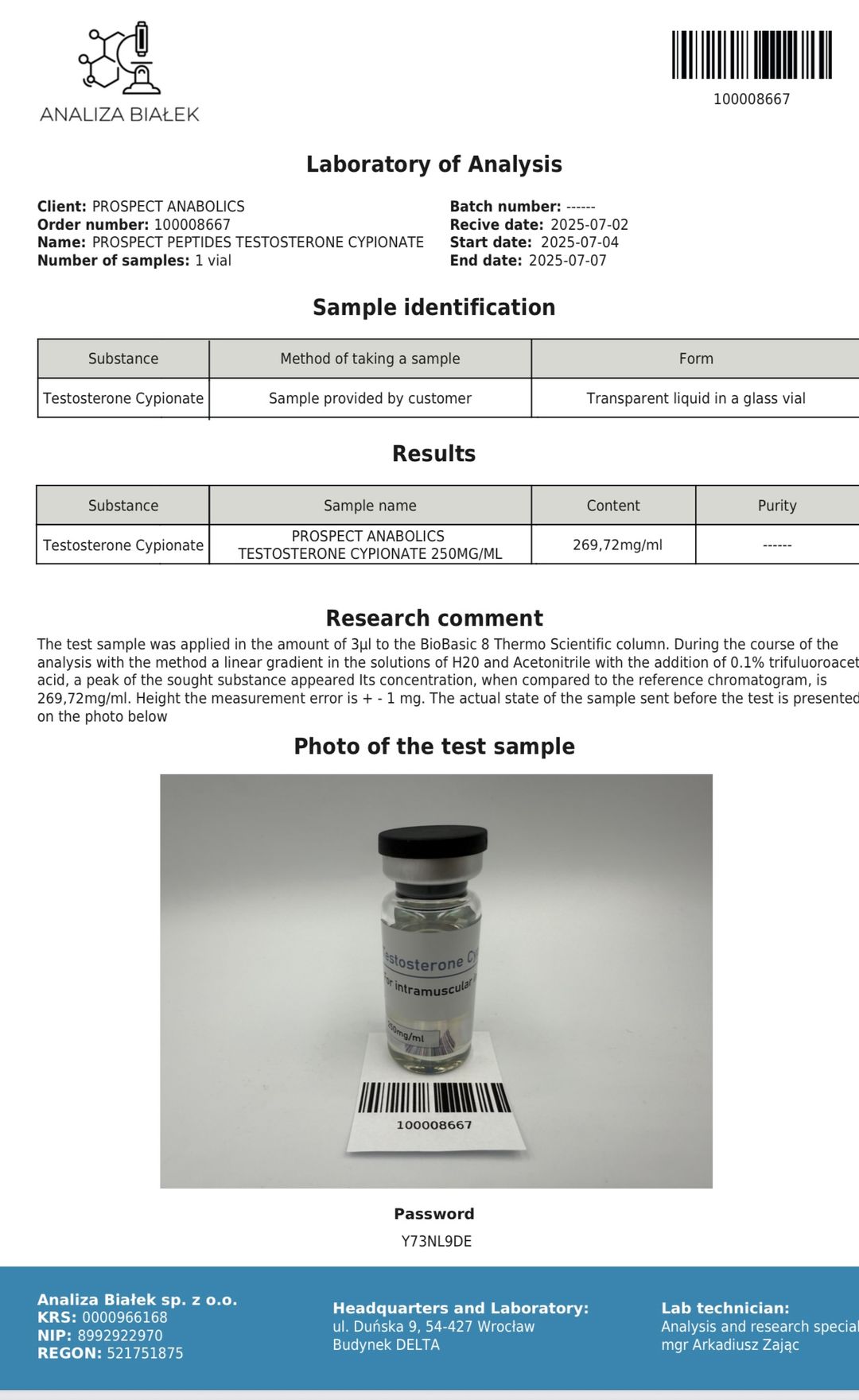 Test C 250 - Prospect Anabolics