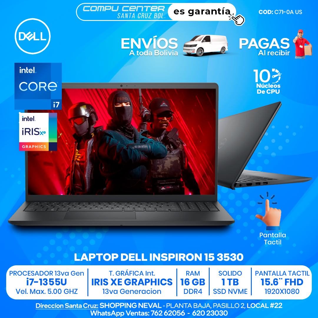 DELL INSPIRON 15 3530 / CORE i7 13Va Generación / 16 GB RAM / PANTALLA TACTIL