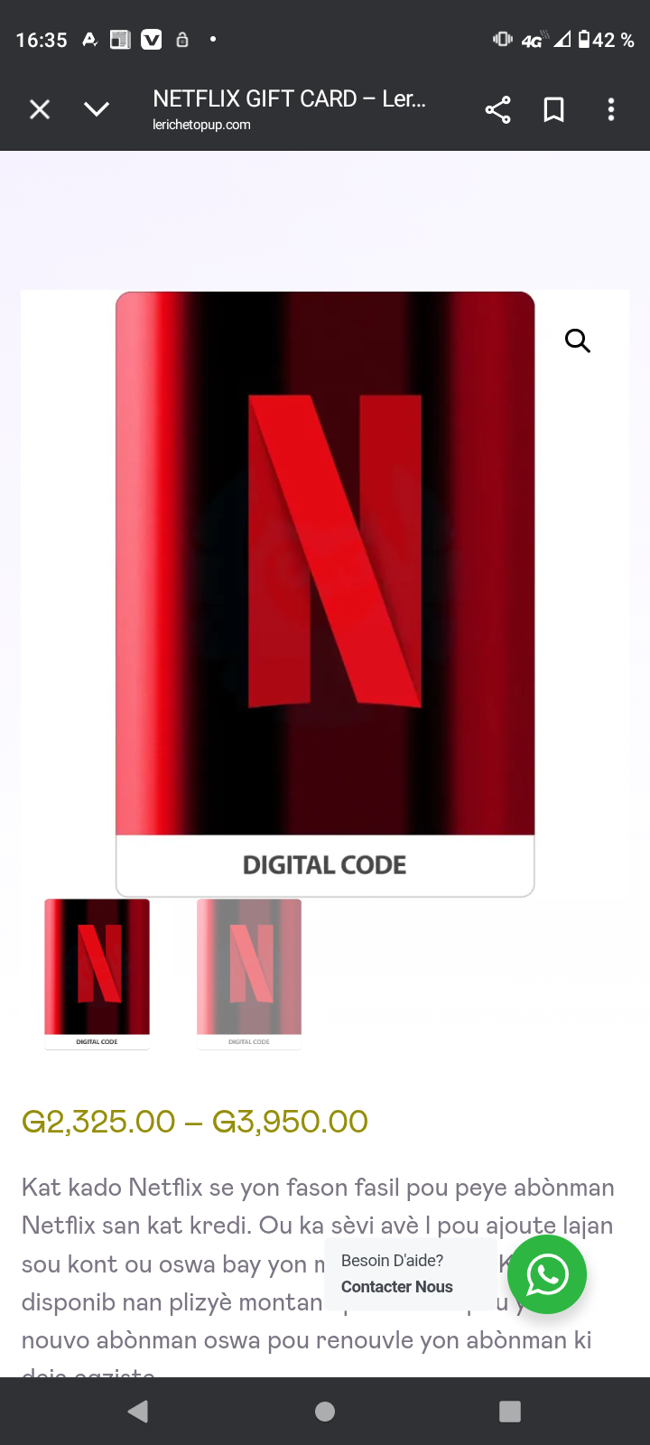 Gift cars Netflix (16-25$)