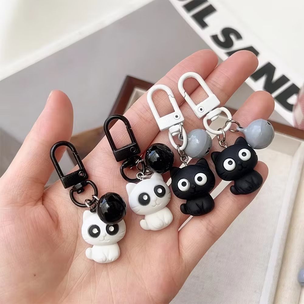 White and Black Cat Keychain 