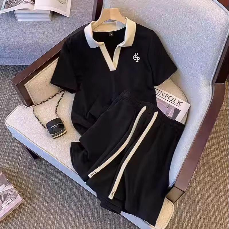 Splice Contrast Women's Top and Shorts Set Fashionable Women's Casual Sets Loose Women's Sportswear Sets