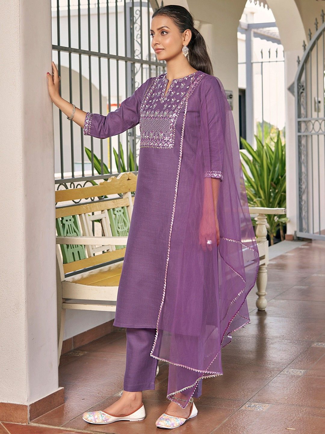 Women Floral Kurta with Trousers & Dupatta 