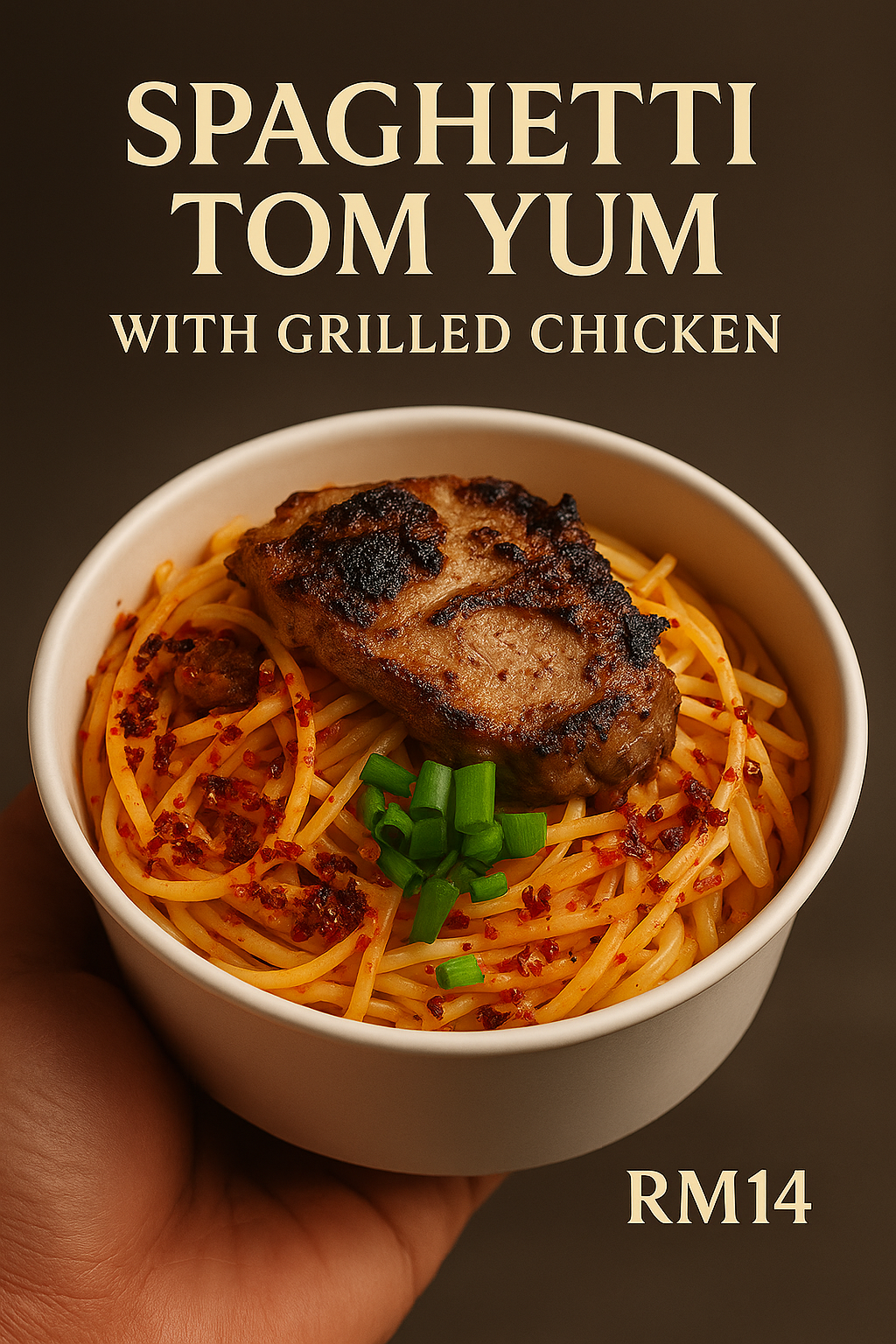 Spaghetti Tomyam with grilled chicken