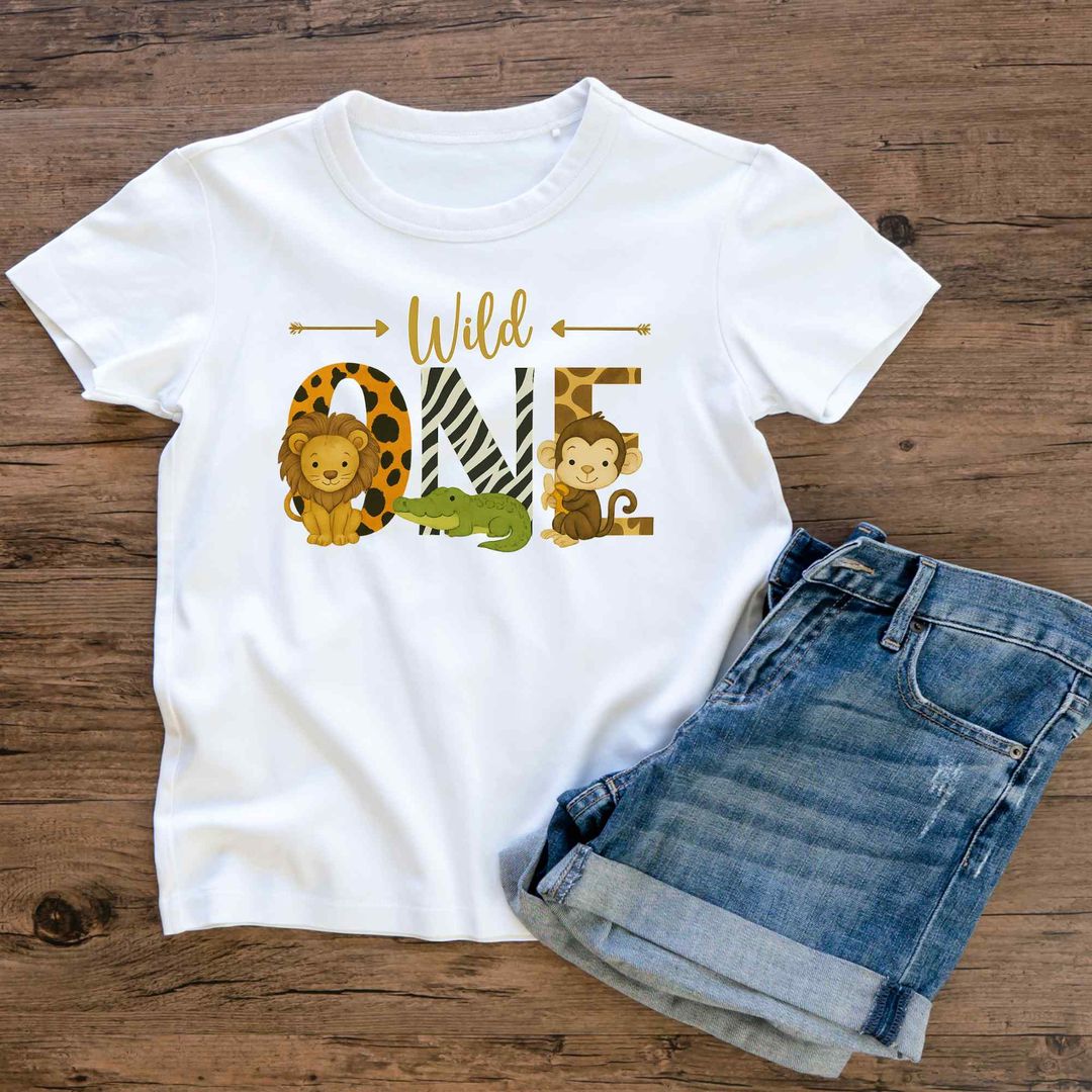 "Wild One" Safari Birthday T-Shirt – Jungle Animal Theme for First Birthday