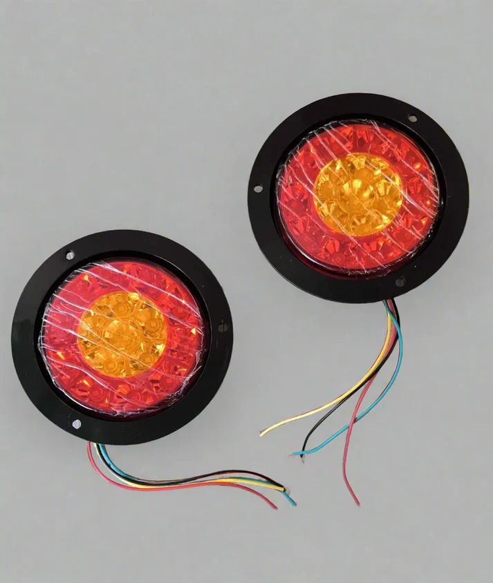 2Pcs 24v Round Truck/Trailer 16LED Rear Tail Stop Light RED + Amber (10007606)