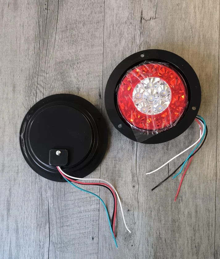 2Pcs 24v Round Truck/Trailer 16LED Rear Tail Stop Light RED + White (10007607)