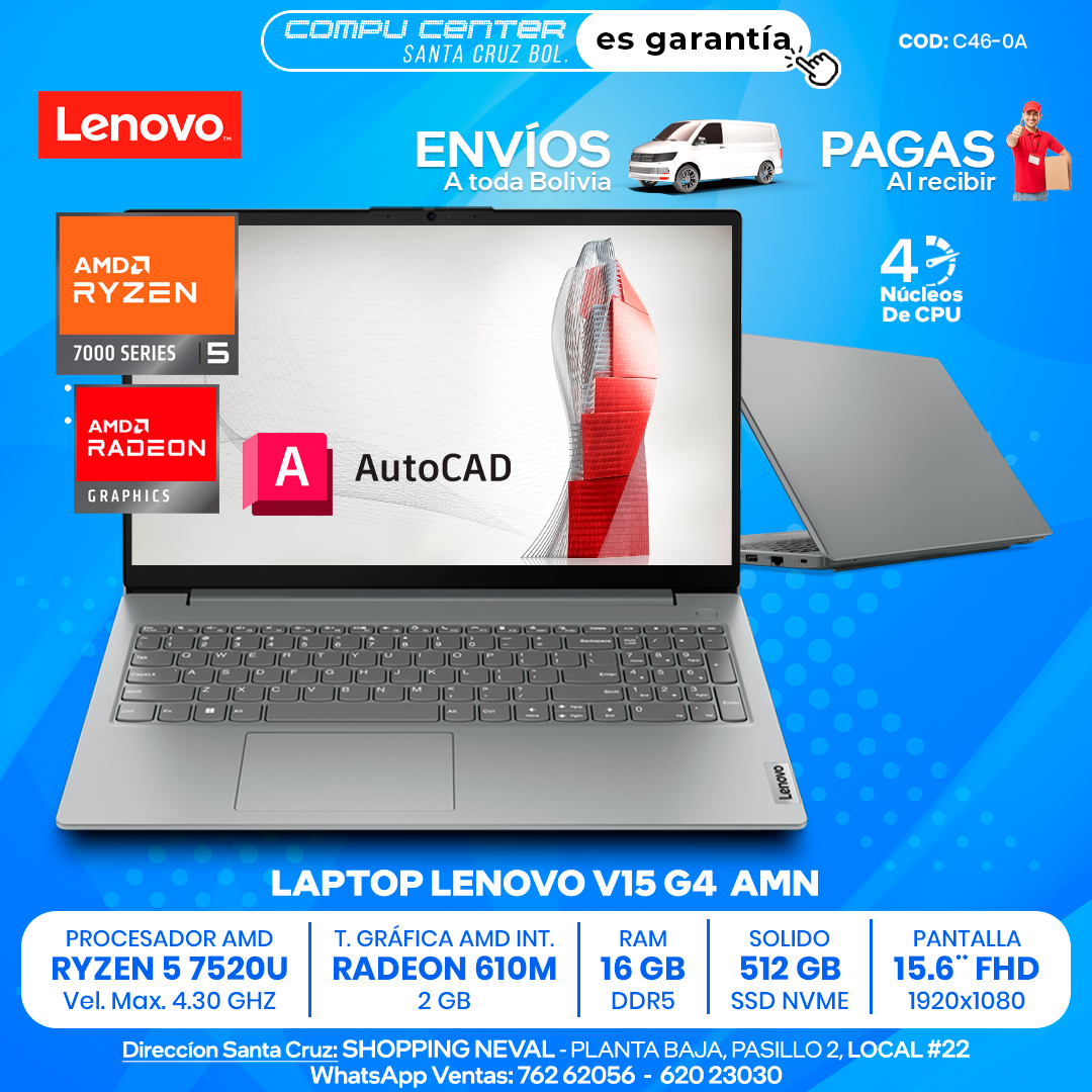 LENOVO V15 G4 AMN / RYZEN 5 SERIE 7000 / RADEON 610M 2 GB