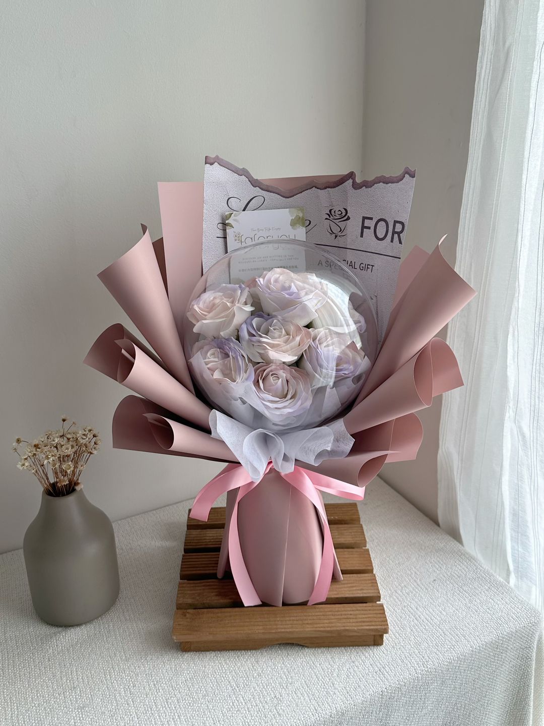 9 Stalk Soap Rose Big Acrylic Ball Bouquet  