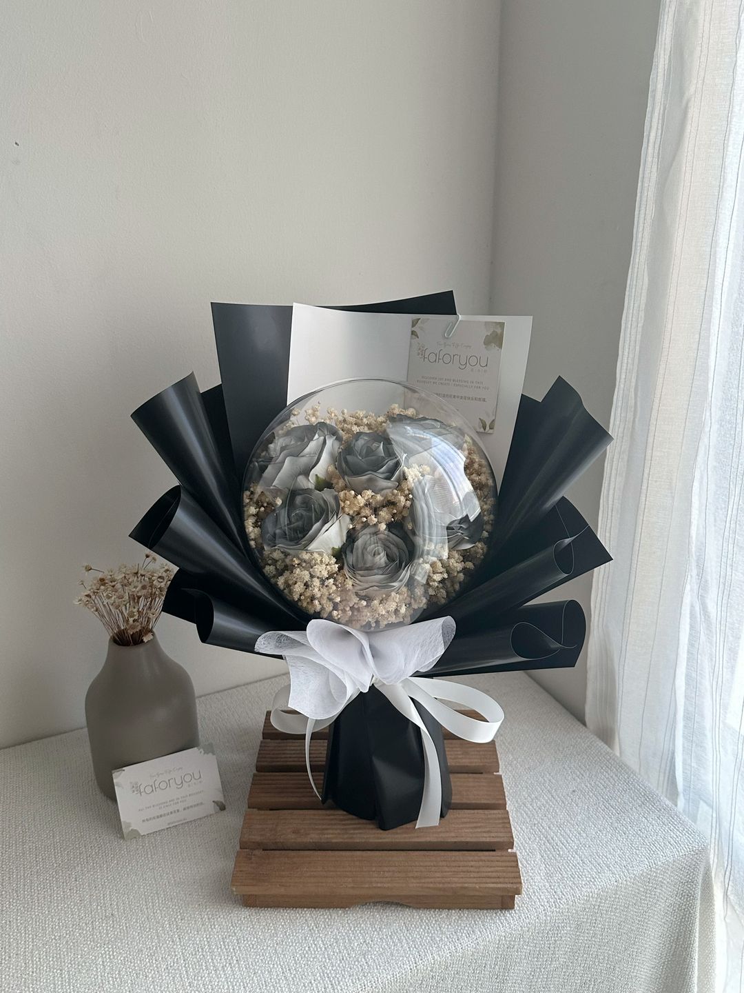 6 Stalk Soap Rose Big Acrylic Ball Bouquet 