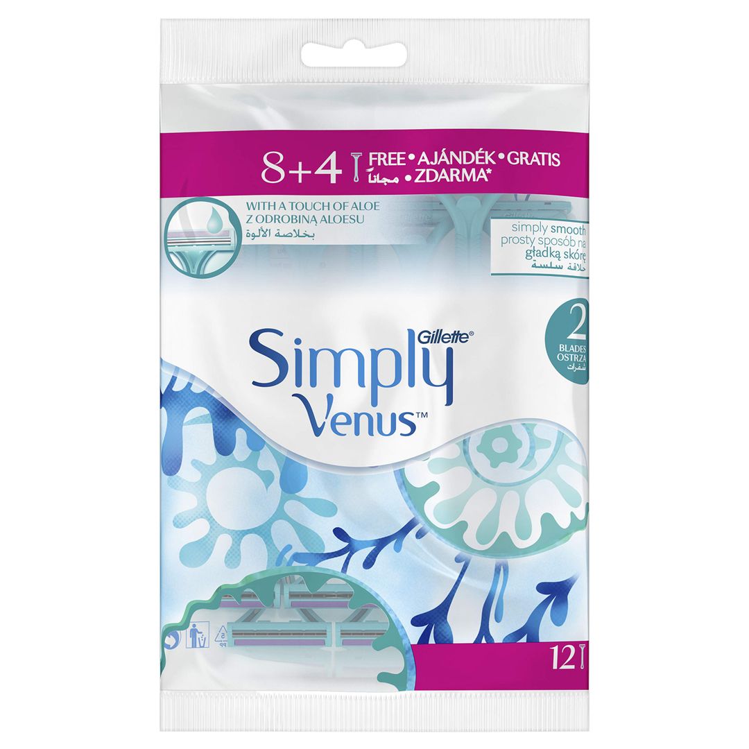 GILLETTE VENUS 8+4 SIMPLY شفرات جيليت حلاقة سيمبلي فينوس، شفرتين – 12 قطعة