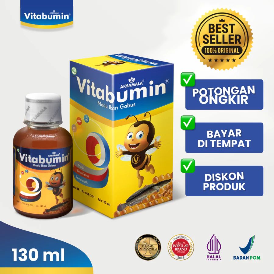 Vitabumin 130ml - Madu Ekstra Ikan Gabus,Penambah Nafsu Makan Anti GTM, Daya Tahan Tubuh Anak