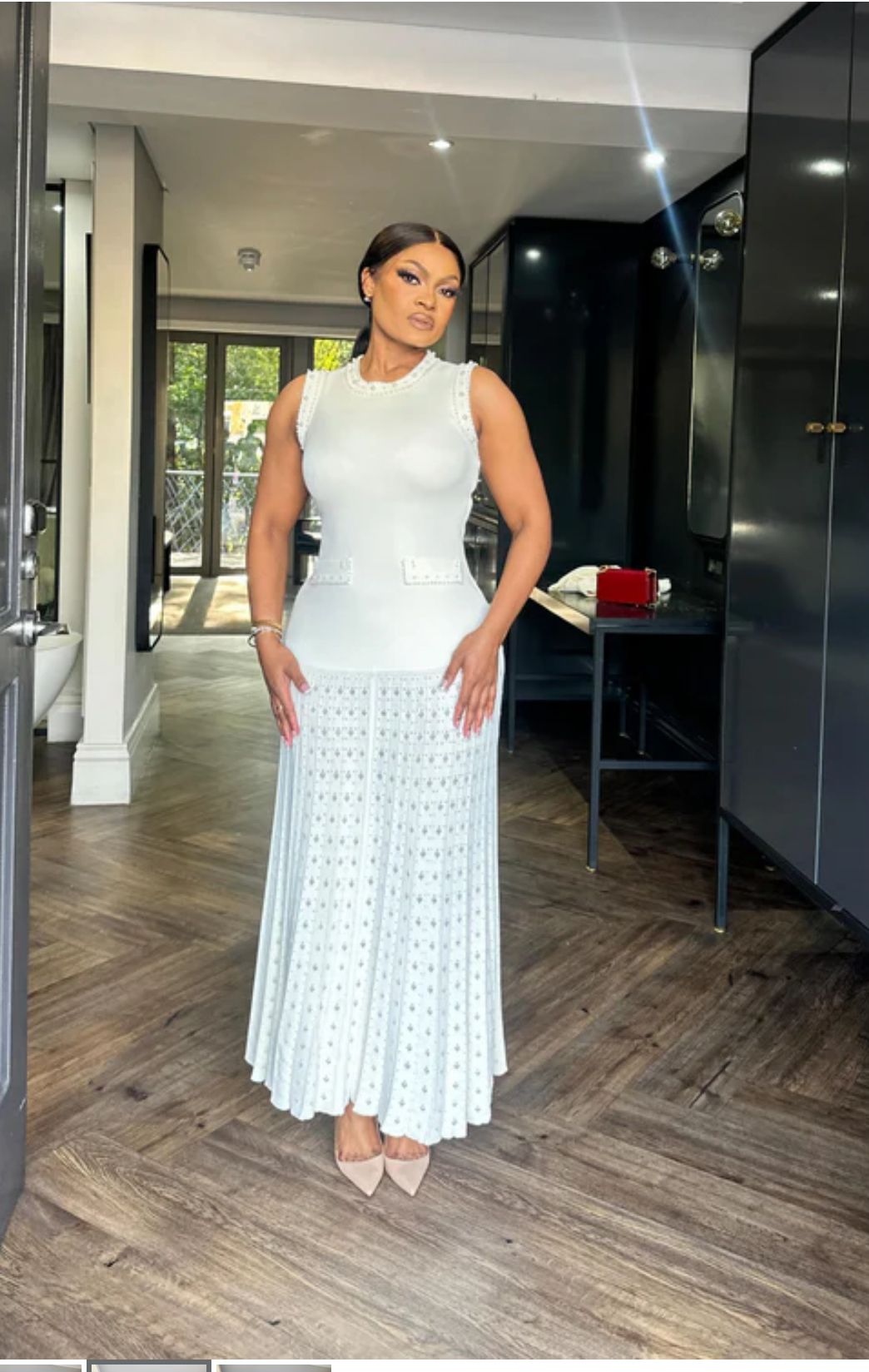 Pearl rimmed midi dress
