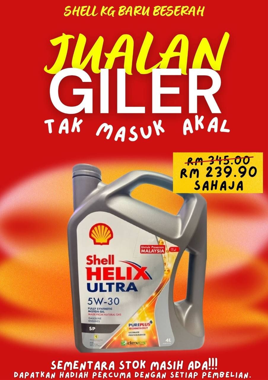 Minyak enjin fully synthetic Shell Helix Ultra 5W-30 (4L)(Harga asal RM345.00 – JIMAT BESAR!)