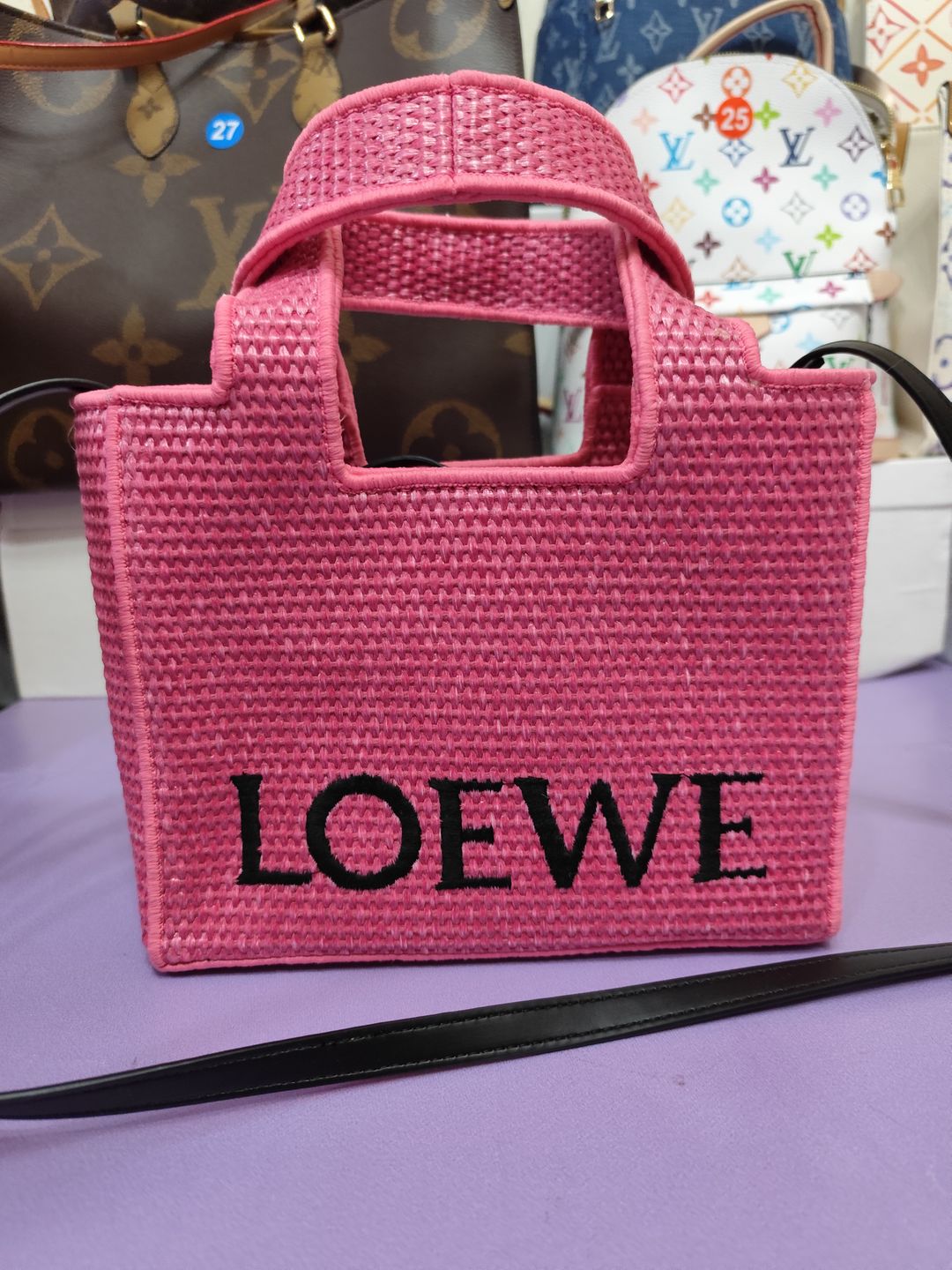 Bolsos LOE, rafia rosa fucsia, tamaño mediano 