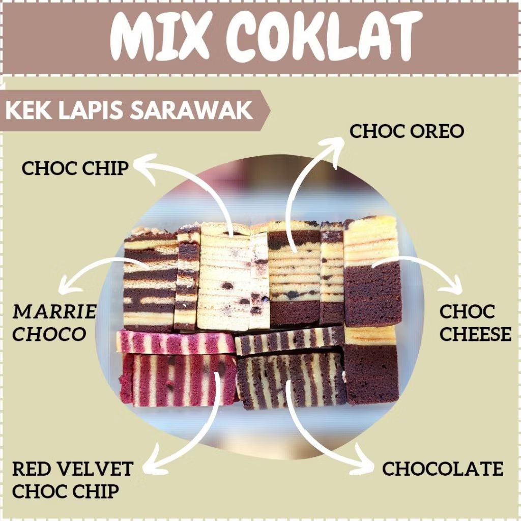 Kek Lapis Mix 6 Flavour (Chocolate)