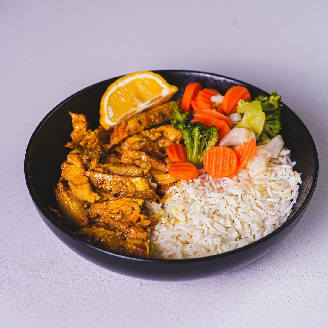Honey Mustard Chicken with rice & veggies