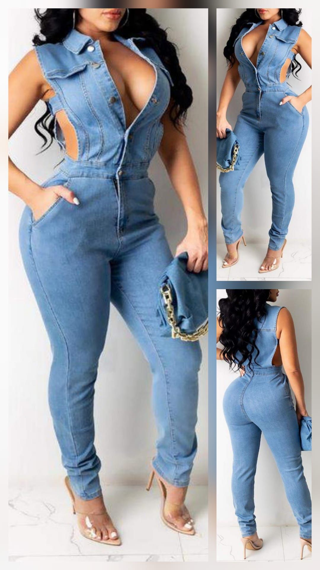 CUTOUT DENIM JUMPSUIT