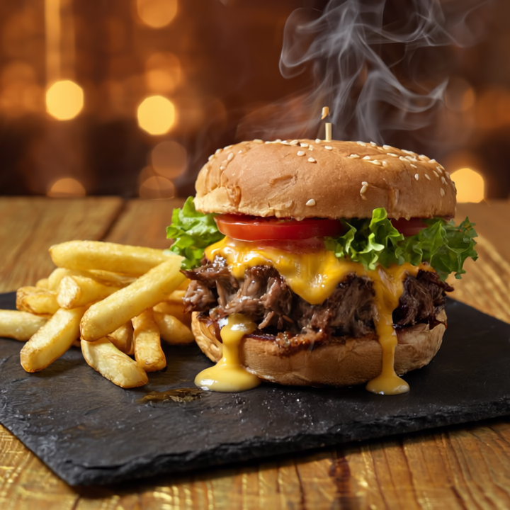 Mecha-Burguer + Papas