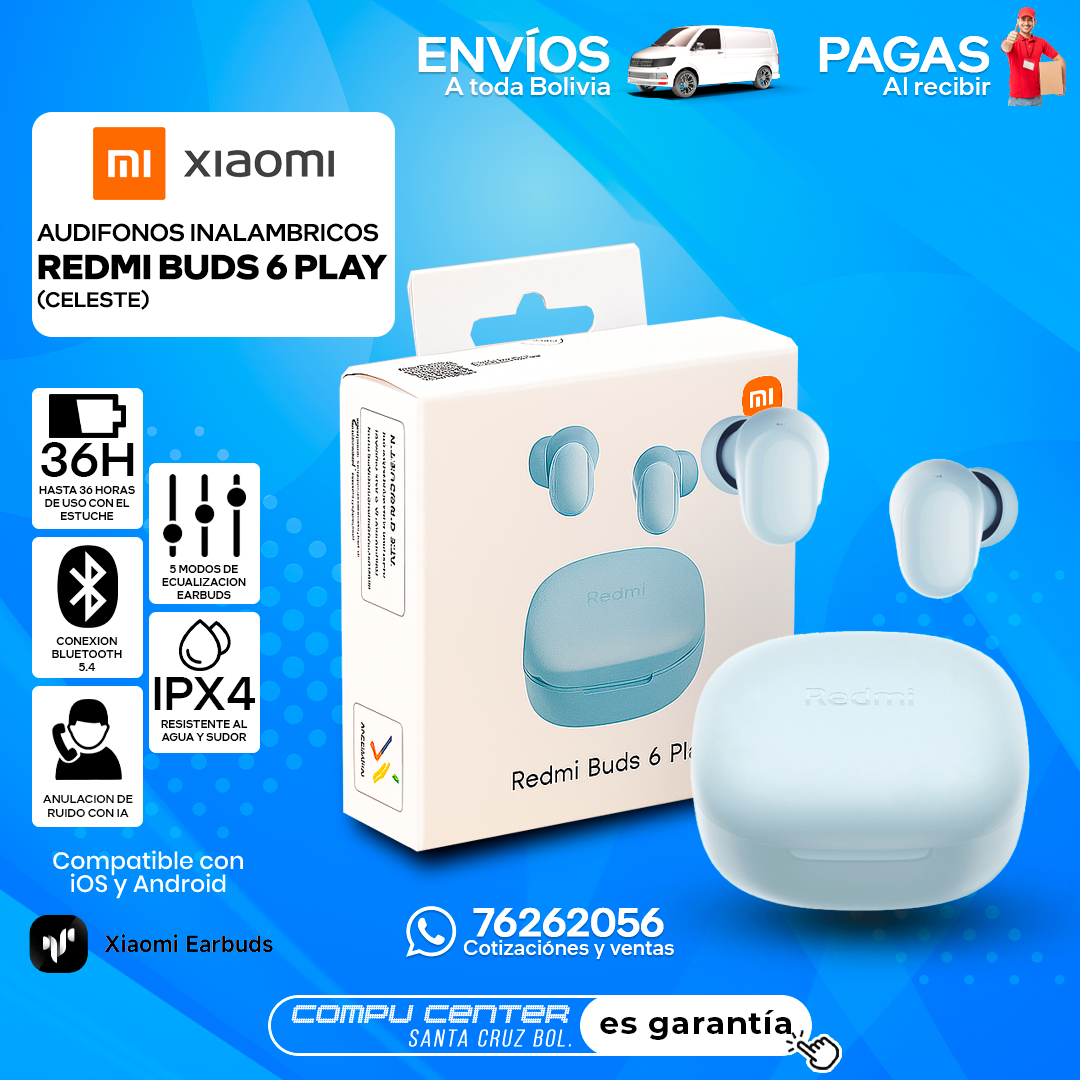 XIAOMI REDMI BUDS 6 PLAY / INALAMBRICO / RESISTENTE IPX4 / CELESTE