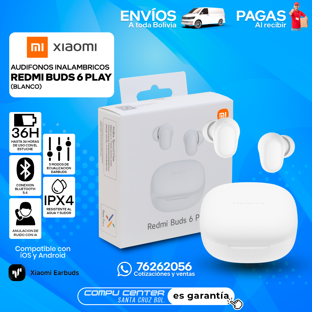 XIAOMI REDMI BUDS 6 PLAY / INALAMBRICO / RESISTENTE IPX4 / BLANCO