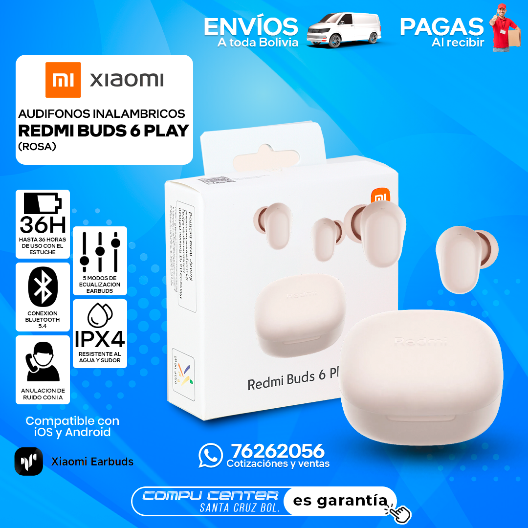 XIAOMI REDMI BUDS 6 PLAY / INALAMBRICO / RESISTENTE IPX4 / ROSA