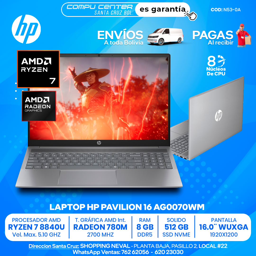 HP PAVILION 16 AG0070WM / RYZEN 7 SERIE 8000