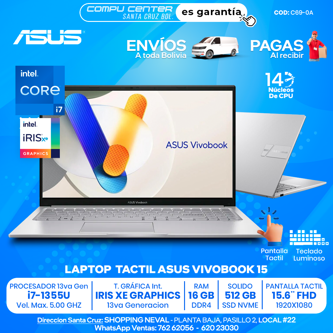 ASUS VIVOBOOK 15 / CORE i7 13Va Generación / 16 GB RAM / PANTALLA TACTIL
