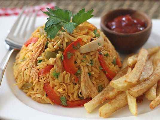 Arroz con Pollo + Papas fritas