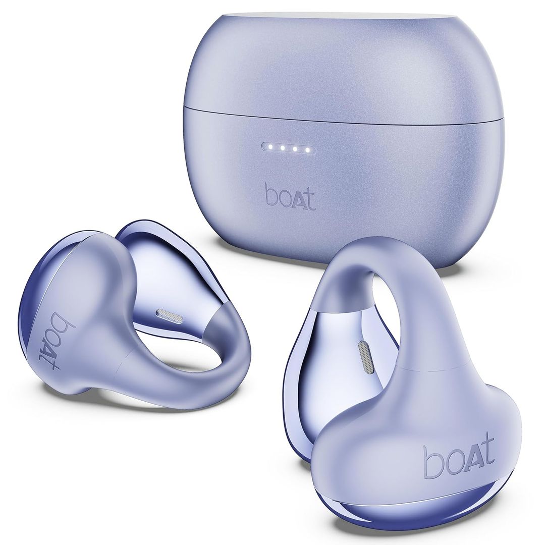 boAt Airdopes Loop Bluetooth in Ear Earbuds W/Clip-On Fit, Air Conduction Tech, 50HRS Battery, 4Mics Enx, Dual EQ Modes, 12Mm Drivers, 40Ms Latency,ASAP Charge,OWS Ear Buds Earphones (Lavender Mist) 