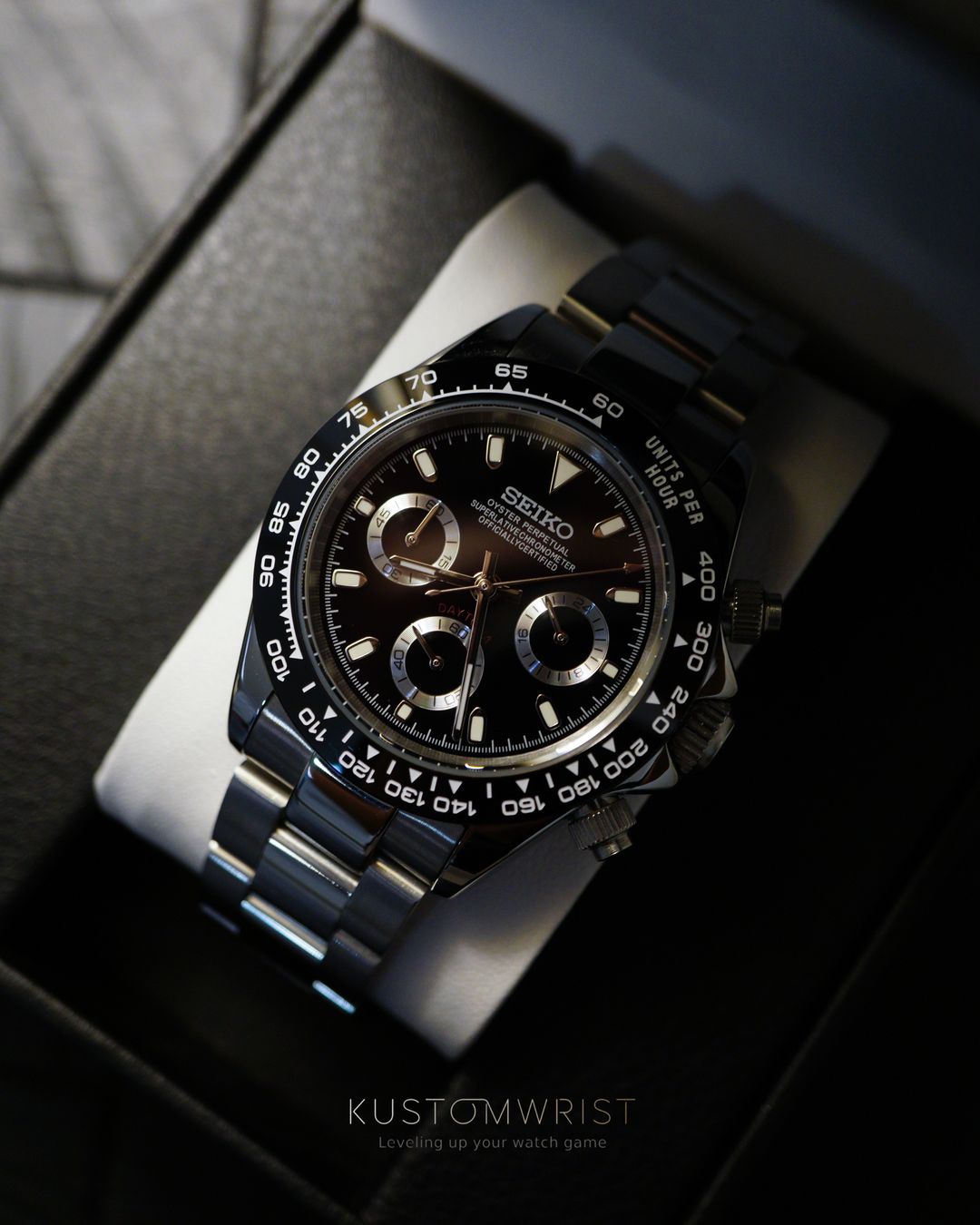 Seiko 'Daytona' Mod Black Dial + Silver ring