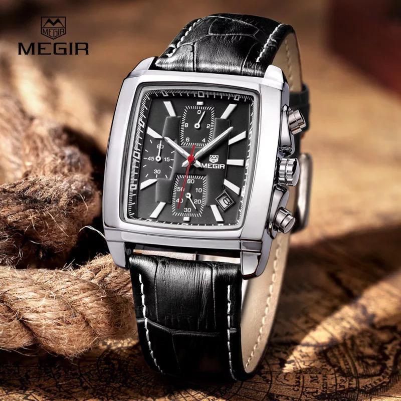 Montre Megir 2028 Chronographe En cuir Noir