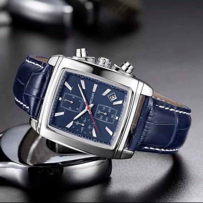 Montre Megir 2028 Chronographe En cuir Bleu