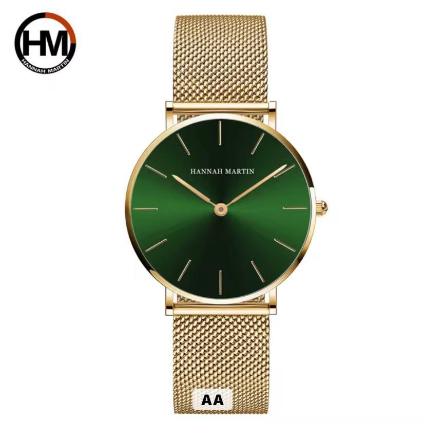 Montre Hannah Martin 1215 En Maille Milanaise Acier Fond Vert