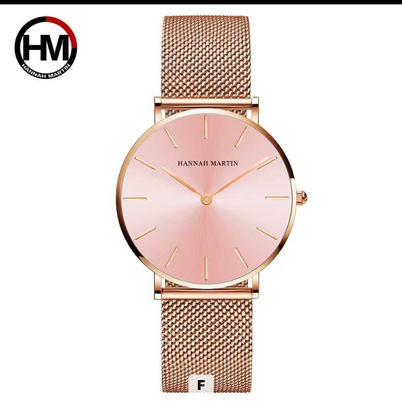 Montre Hannah Martin 1215 En Maille Milanaise Acier Fond Rose