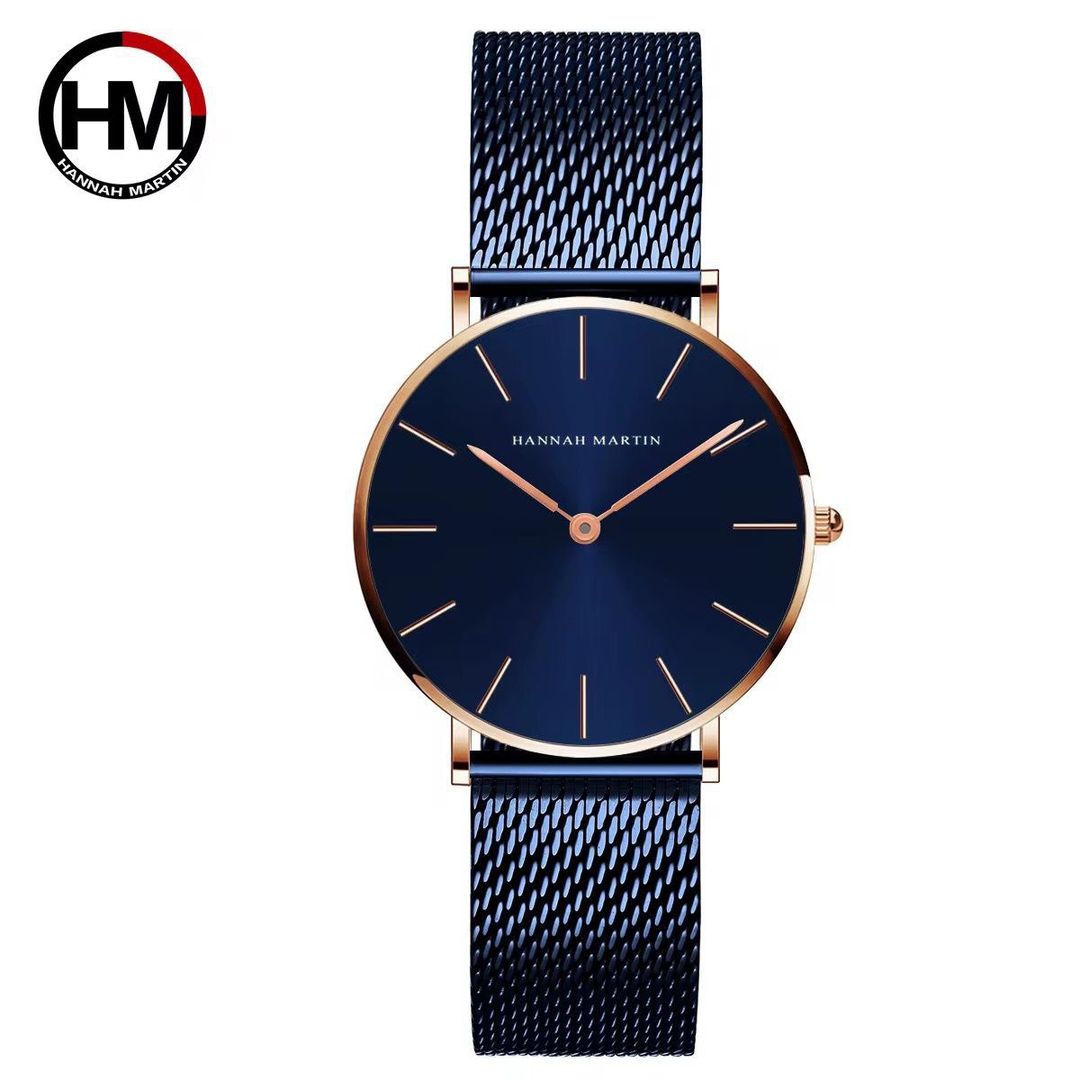 Montre Hannah Martin 1215 En Maille Milanaise Acier Fond Bleu