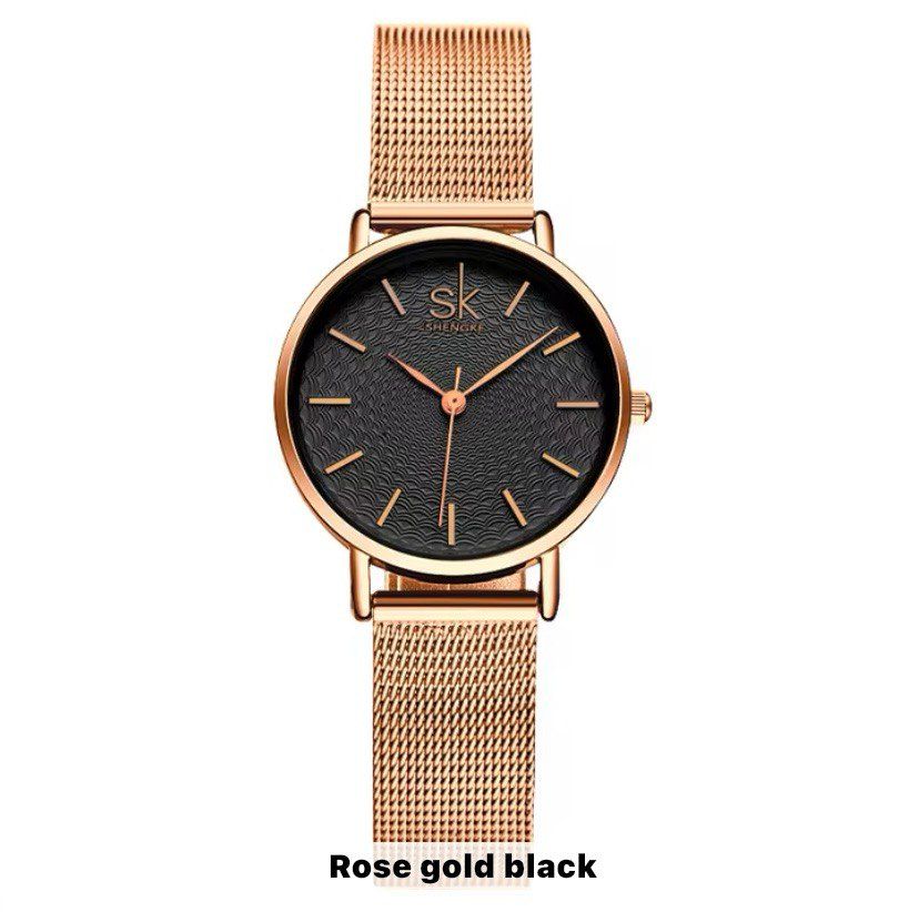 Montre Shengke(Sk) K0006 En Maille Milanaise Dorée Fond Noir