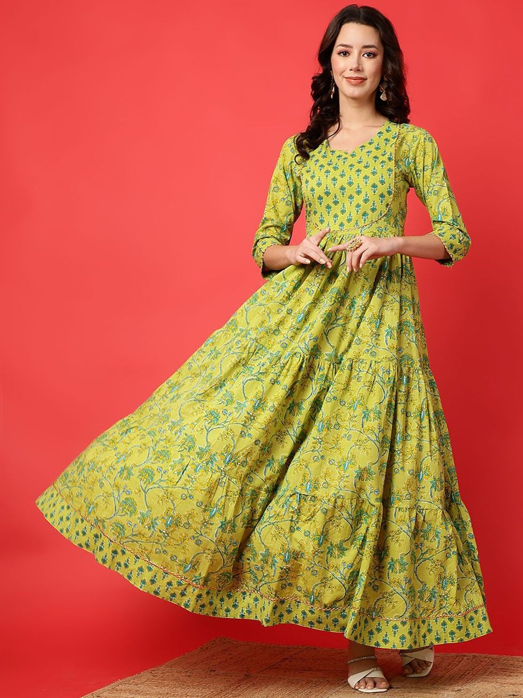 Women Ethnic Motifs Work Floral Anarkali Dress