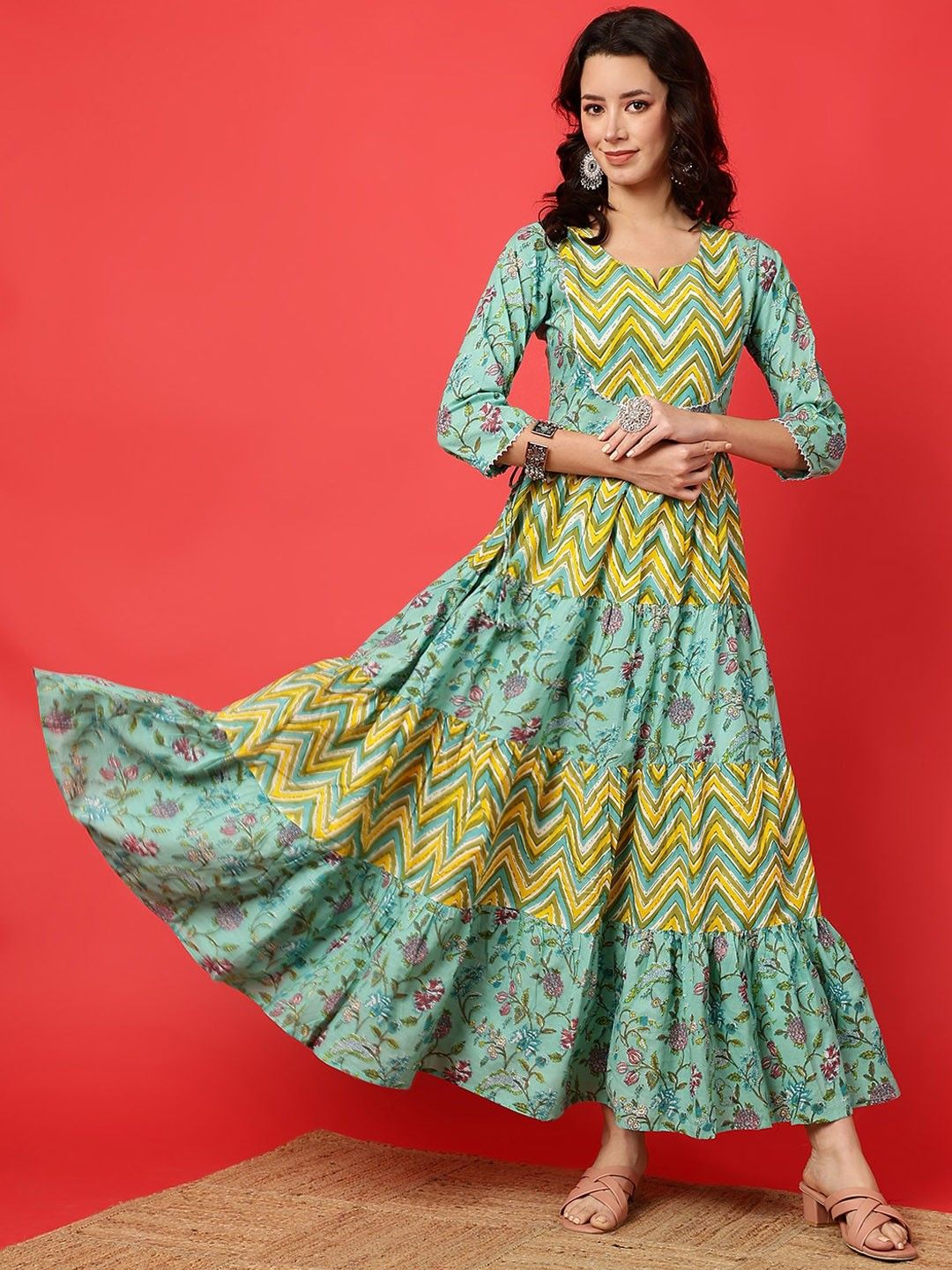 Women Ethnic Motifs Work Floral Anarkali Dress