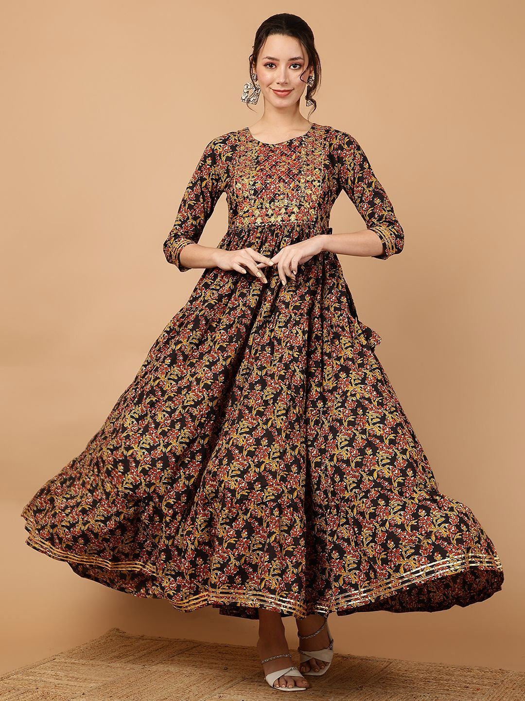 Women Ethnic Motifs Work Floral Anarkali Dress