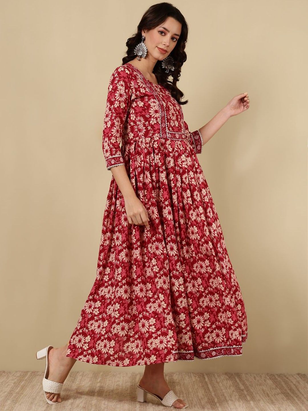 Women Ethnic Motifs Work Floral Anarkali Dress