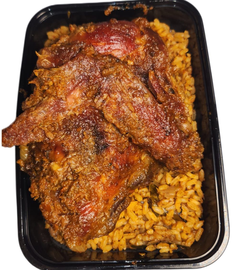 Get our 4-portion party Jollof rice with: Big Chicken