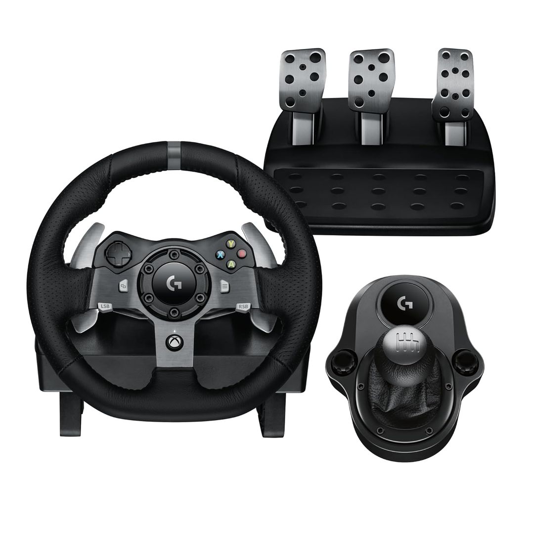 Volante e pedais de corrida Logitech G920 Driving Force, Force Feedback + câmbio Logitech G Driving Force - Xbox Series X | S, Xbox One e PC, Mac - Preto