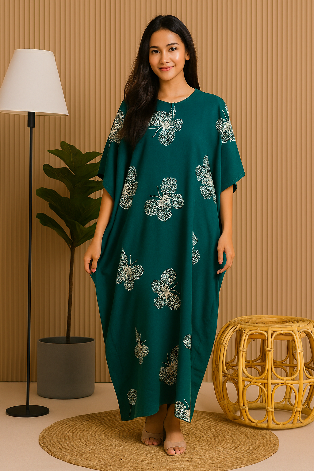 SHORT SLEEVE KAFTAN BUTTERFLY : ROYAL GREEN