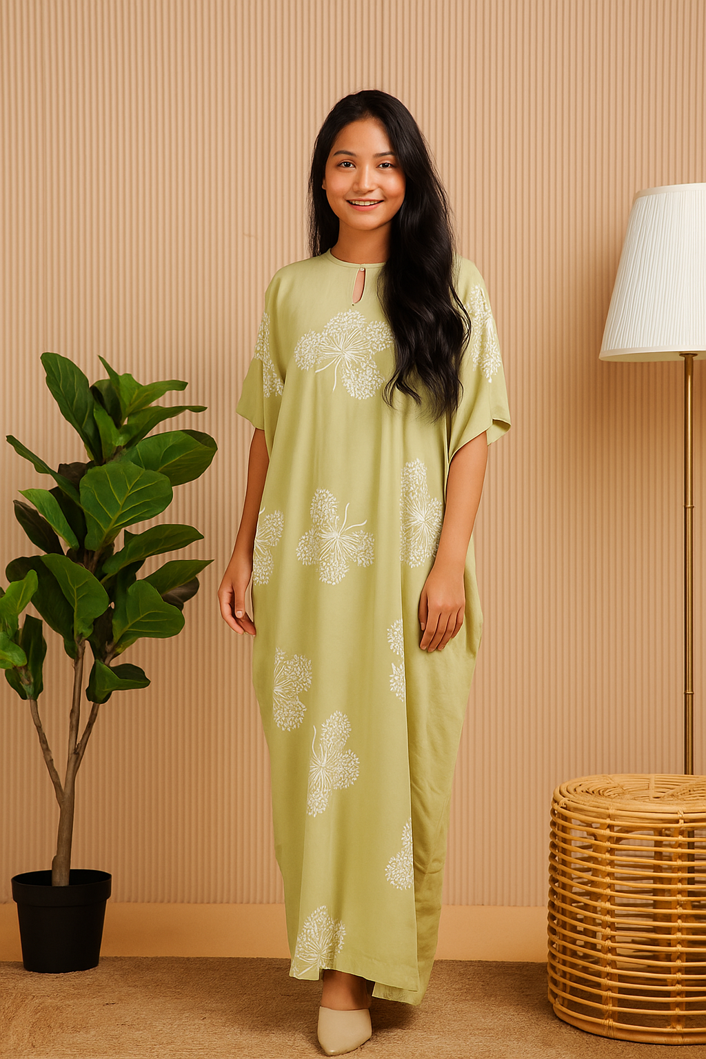 SHORT SLEEVE KAFTAN BUTTERFLY : MOSS GREEN