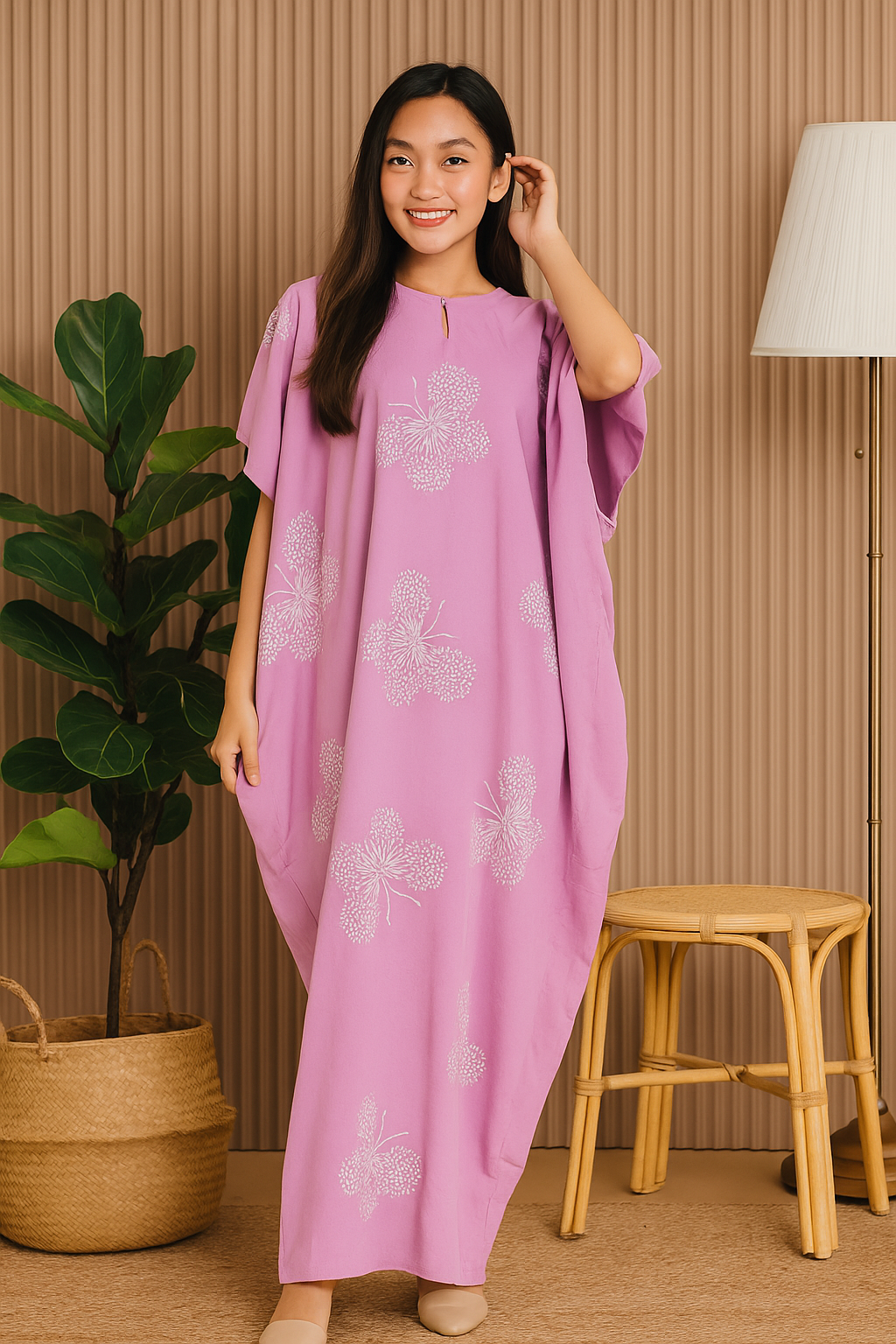 SHORT SLEEVE KAFTAN BUTTERFLY : PURPLE