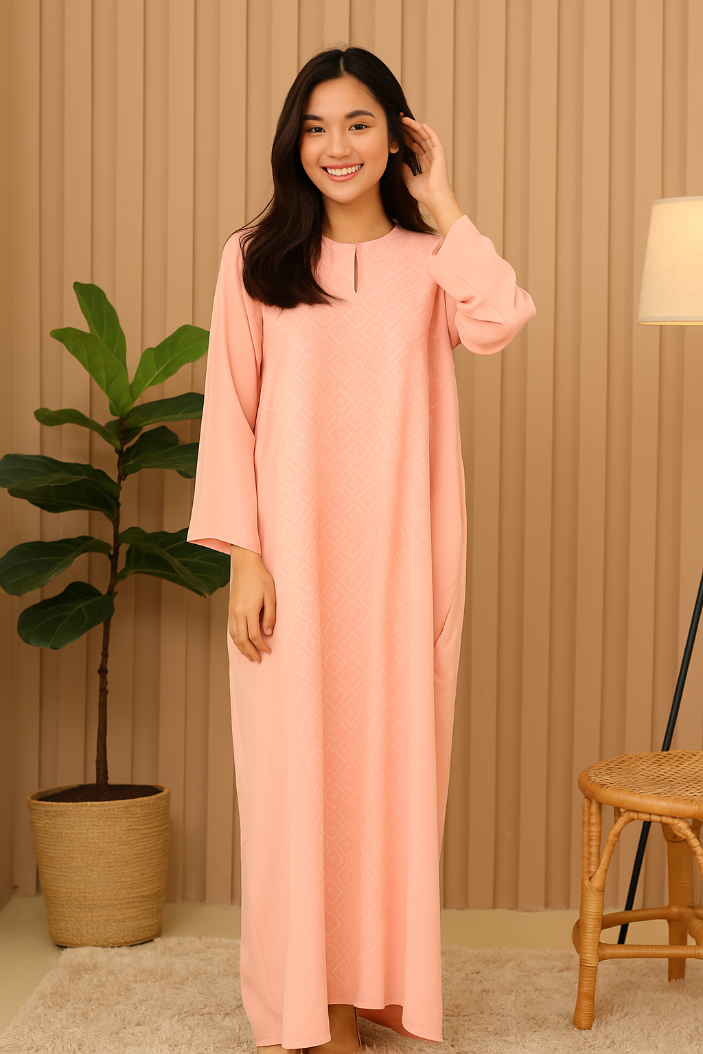LONG SLEEVE KAFTAN BATIK GEOMETRY : SALMON PINK