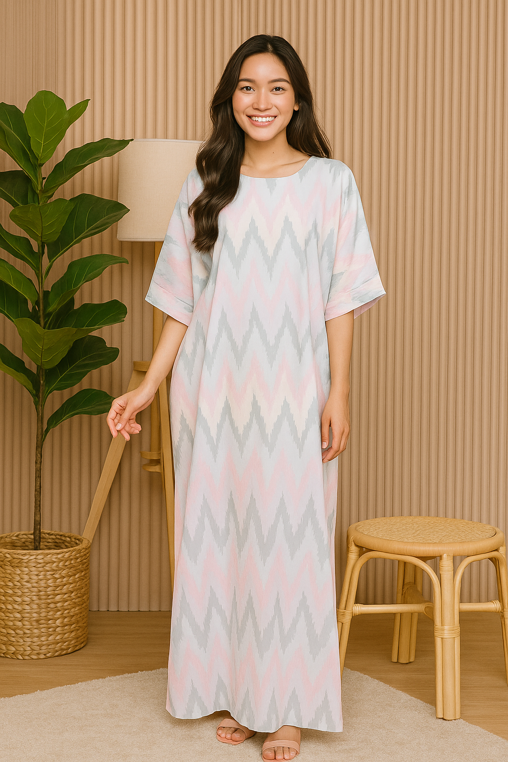 SHORT SLEEVE KAFTAN ZIGZAG : DUSTY PINK