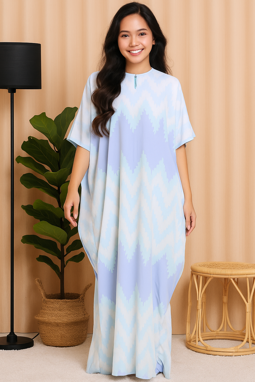 SHORT SLEEVE KAFTAN ZIGZAG : BLUE