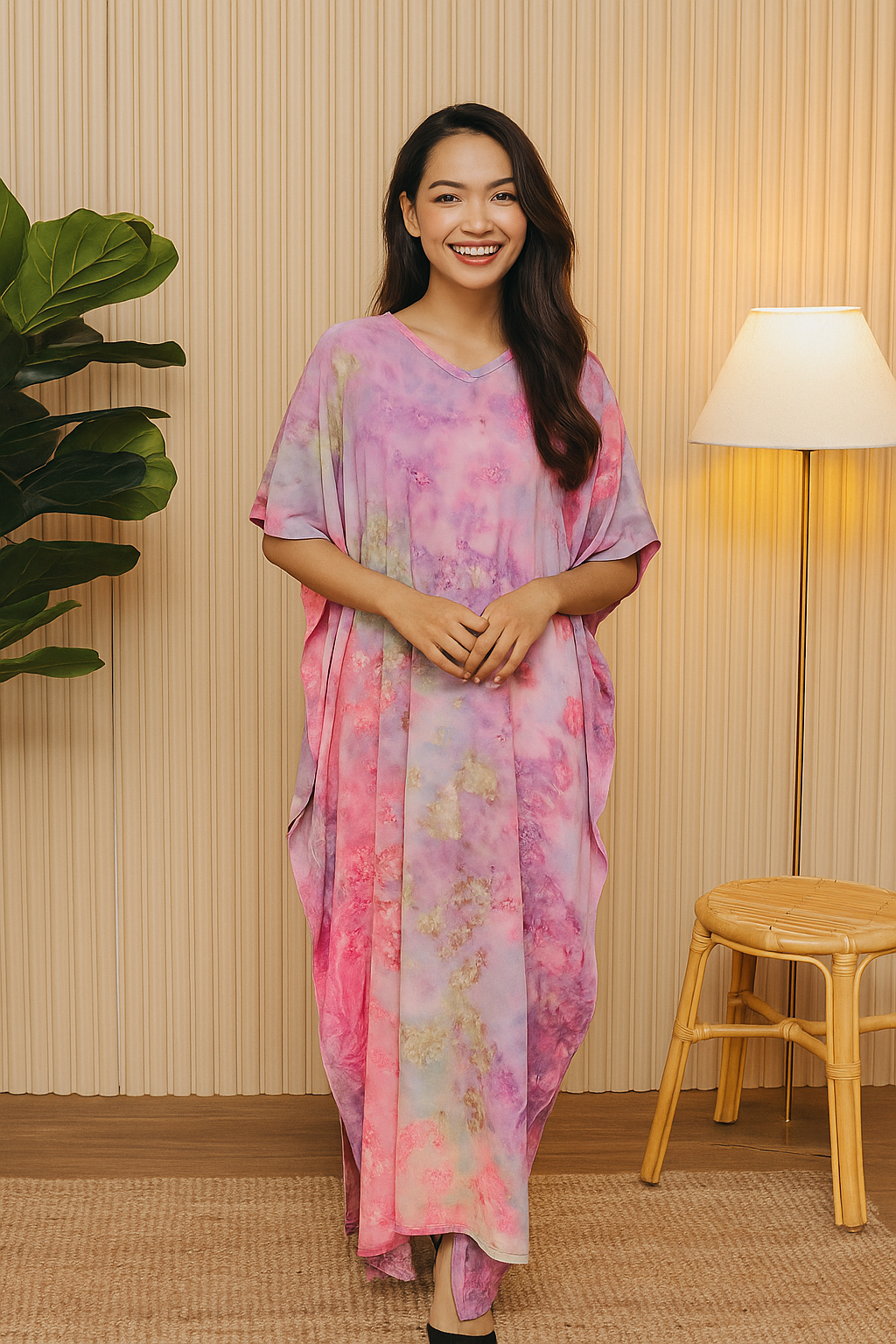 SHORT SLEEVE KAFTAN TIE DYE : PURPLE PINK