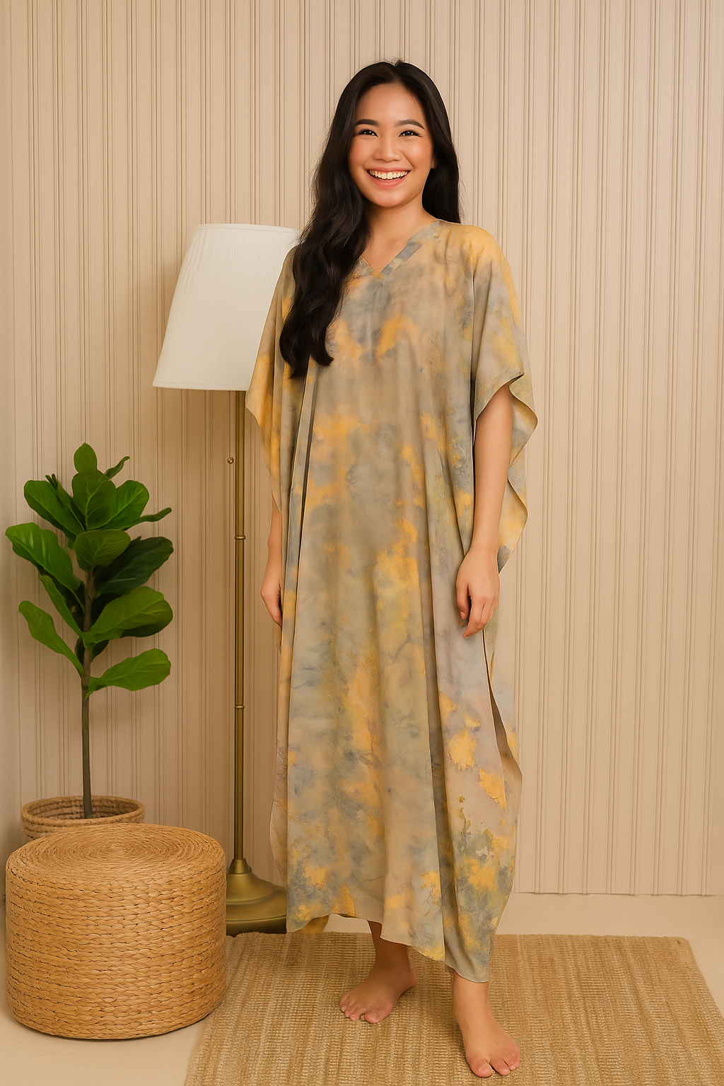 SHORT SLEEVE KAFTAN TIE DYE : GREEN YELLOW